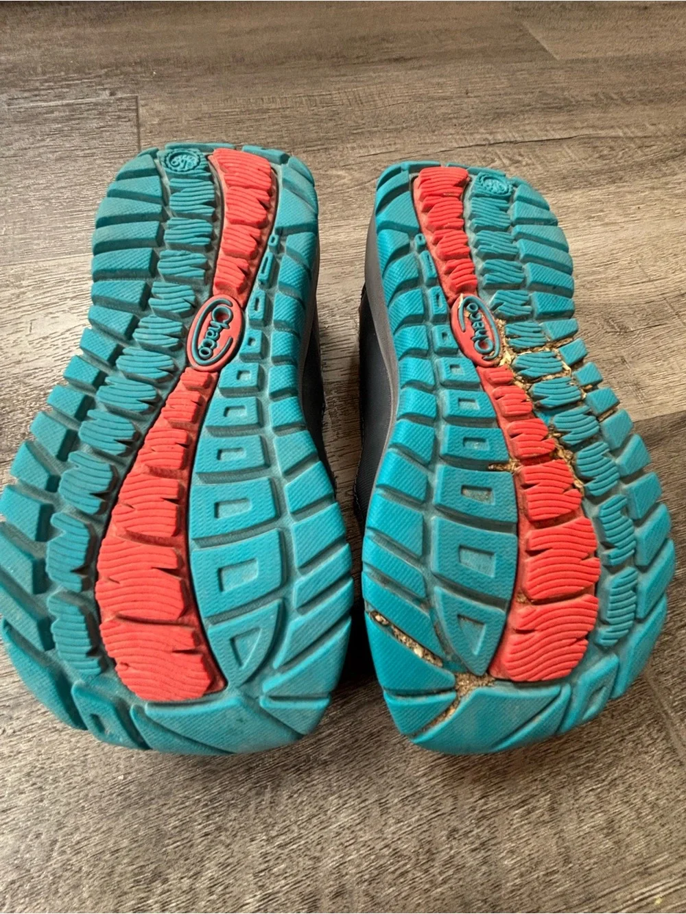 Chaco Kids Teal and Gray Water Shoes with Patterned Straps